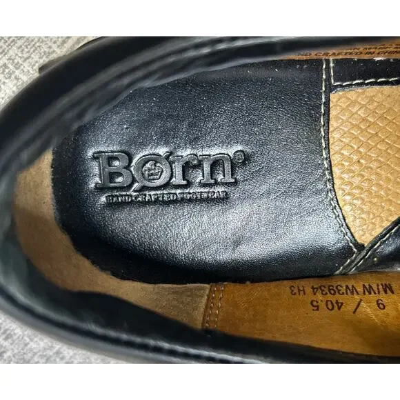 Born (BOC) Shoe Slip On Clogs-#W3934 Black Leather Chunky Round Toe-Women 9 - Picture 4 of 6